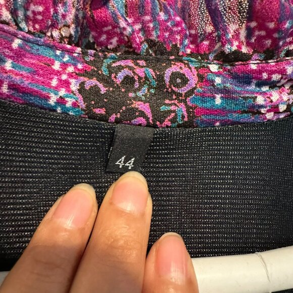 ✨Diolen Size 44/ L US Vintage Multicolor Dress With Ruffle Collar & Long Sleeves - Picture 5 of 9